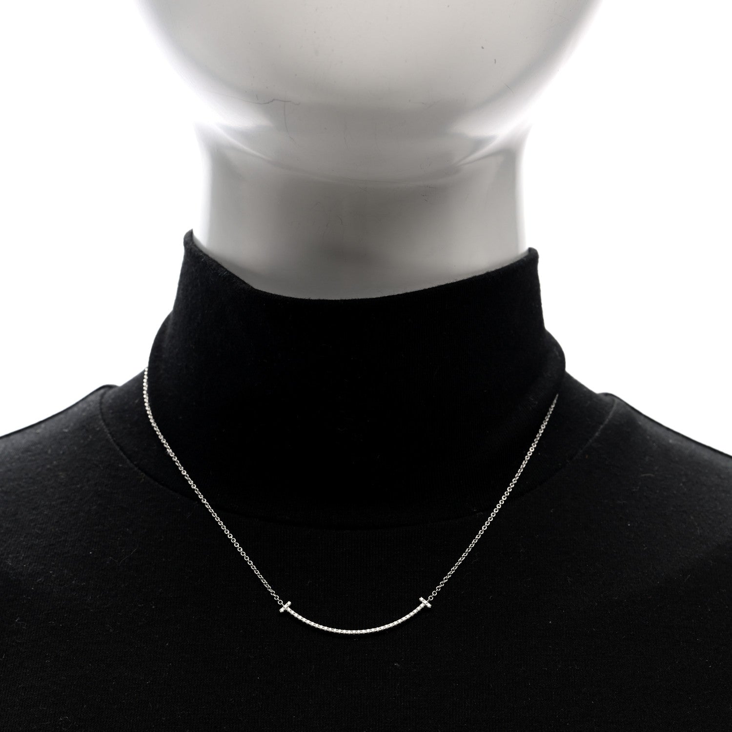 Tiffany 18K White Gold Diamond Small T Smile Pendant Necklace 2 of 4