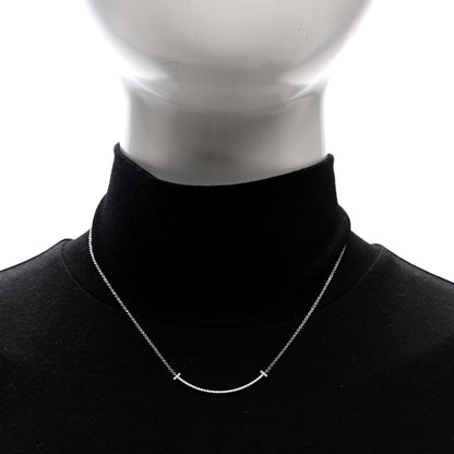 Tiffany 18K White Gold Diamond Small T Smile Pendant Necklace 2 of 4