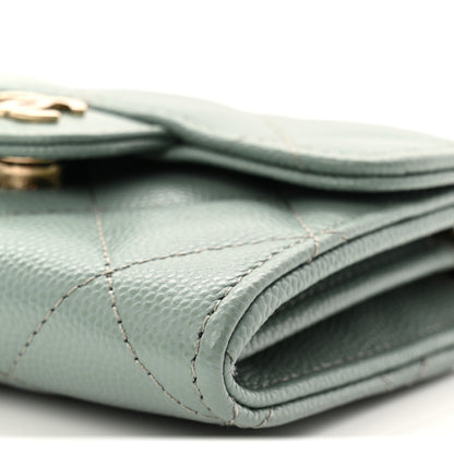 Chanel Caviar Quilted Flap Card Holder On Chain Light Green 11 of 11