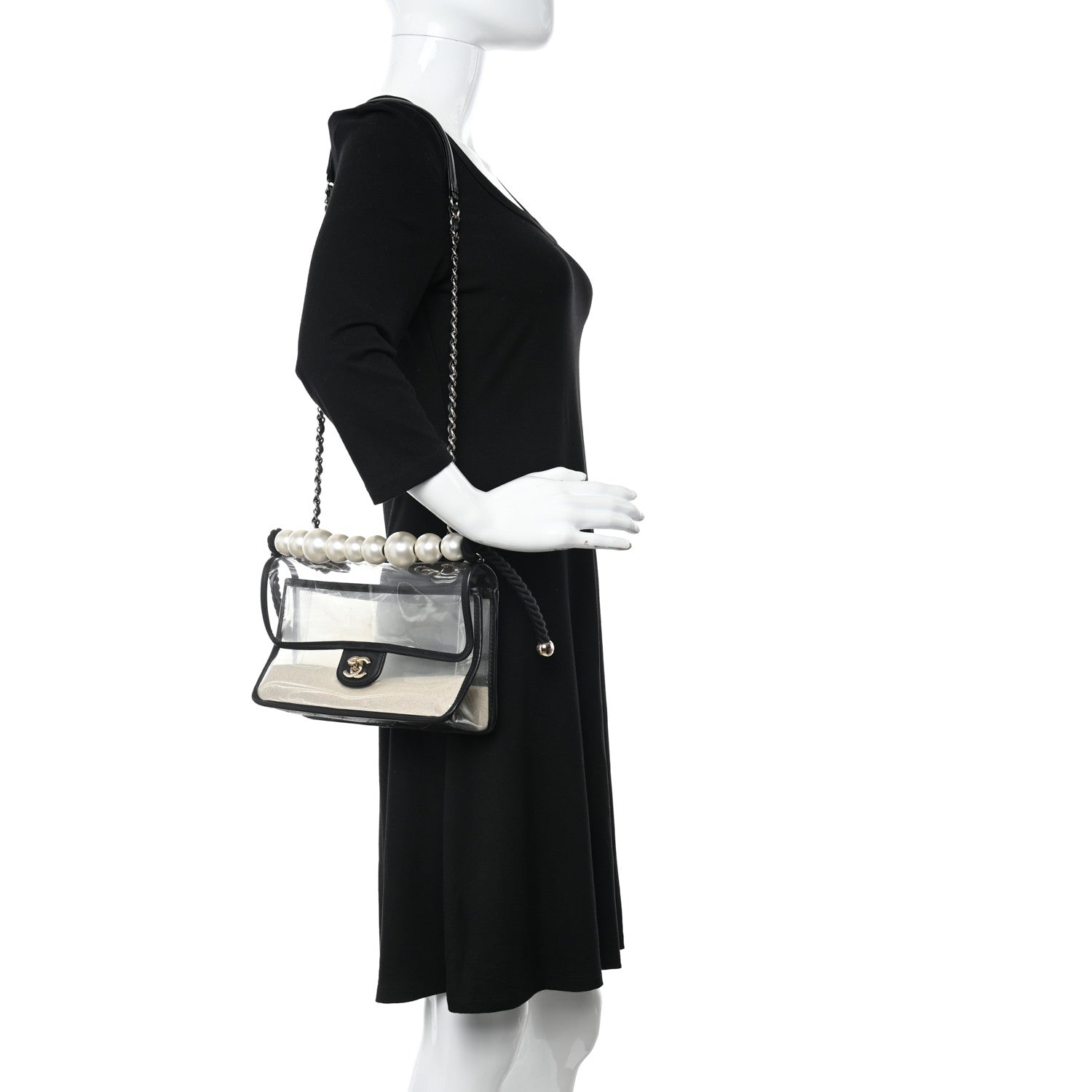 Chanel Lambskin PVC Sand By The Sea Flap With Pearl Strap Black 2 of 11