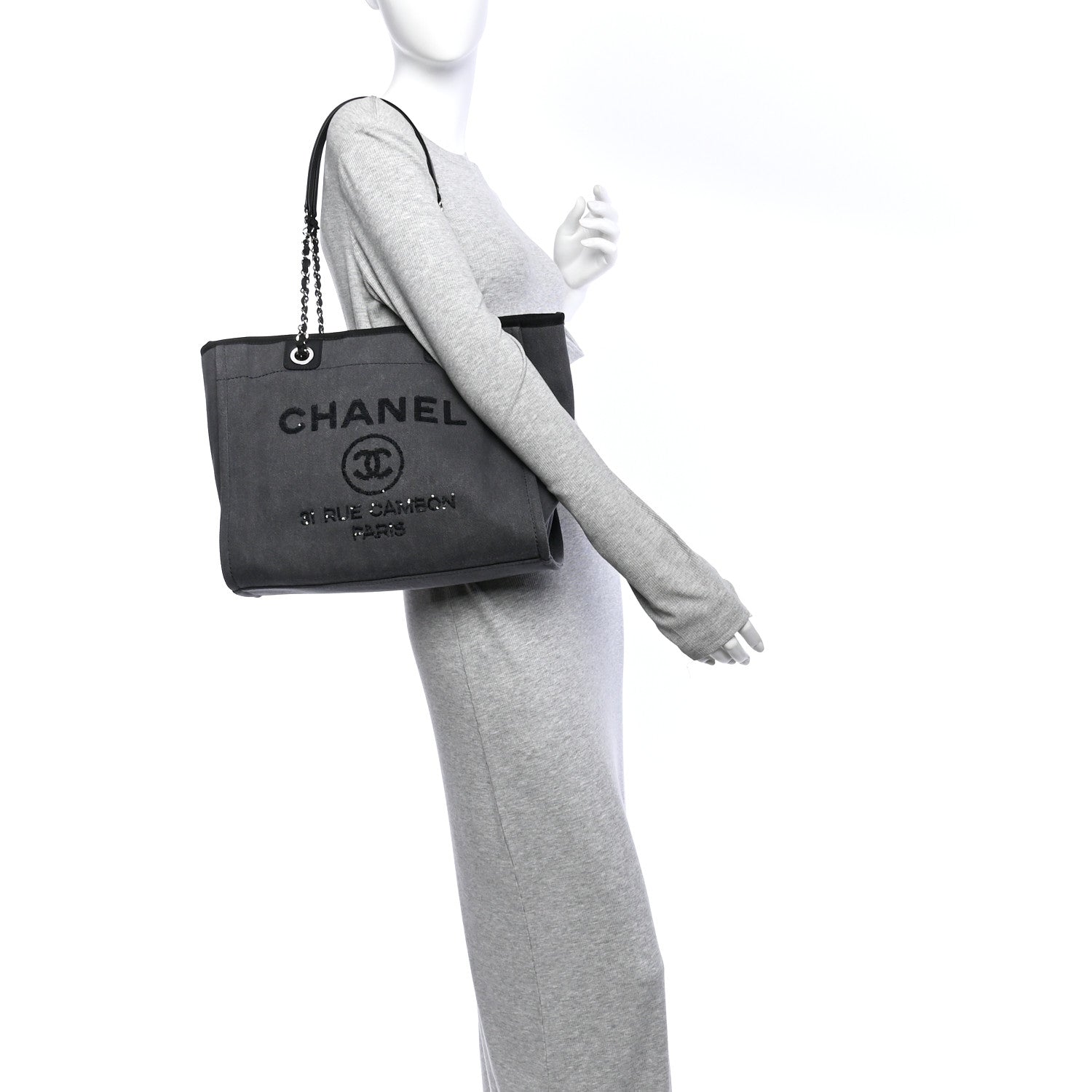 Chanel Canvas Sequin Small Deauville Tote Charcoal 2 of 11
