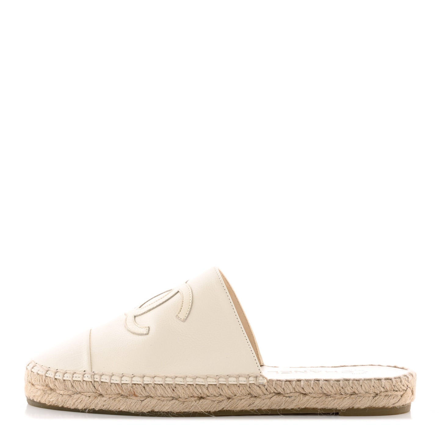 Goatskin CC Espadrille Mules 38 Ivory