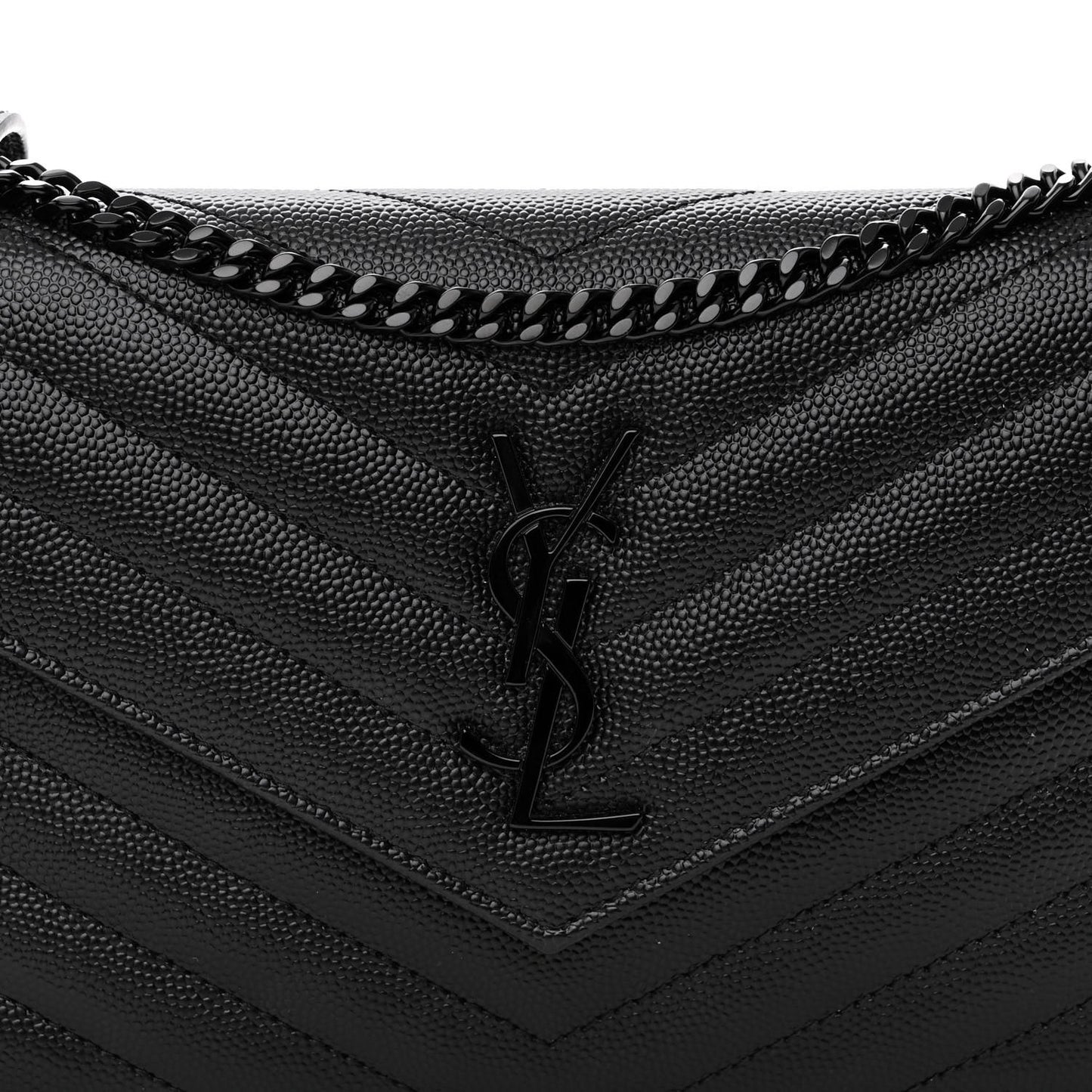 Grain De Poudre Matelasse Chevron Monogram Monochrome Envelope Chain Wallet Black