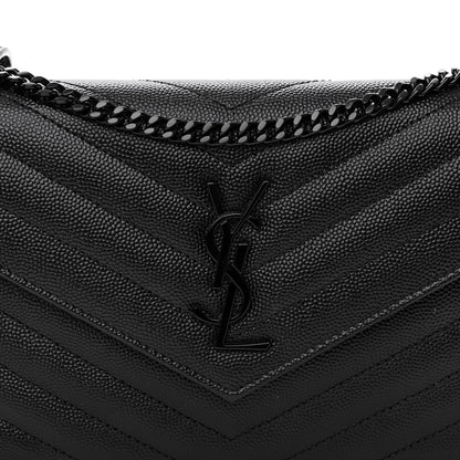 Saint Laurent Grain De Poudre Matelasse Chevron Monogram Monochrome Envelope Chain Wallet Black 7 of 9