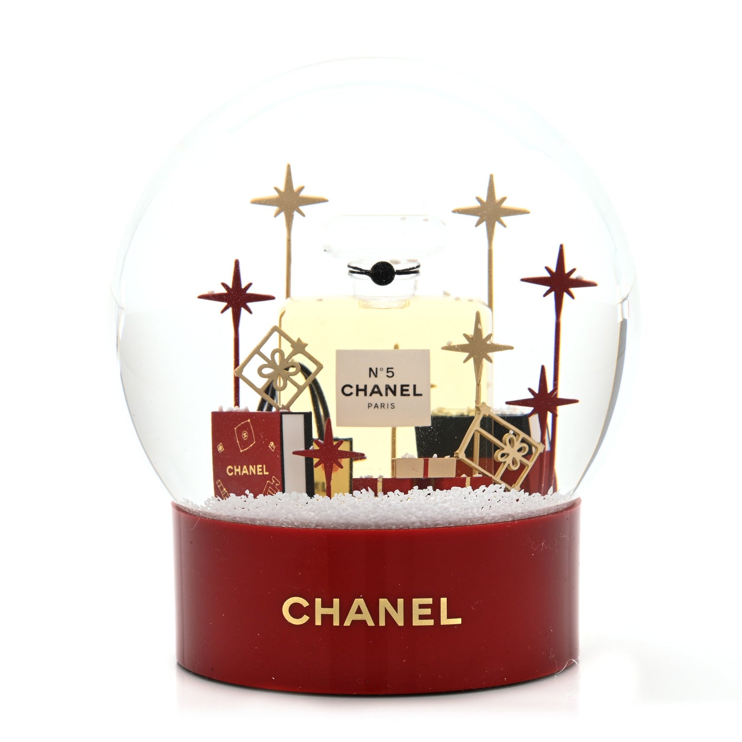 Glass N°5 Perfume Bottle Snow Globe Red