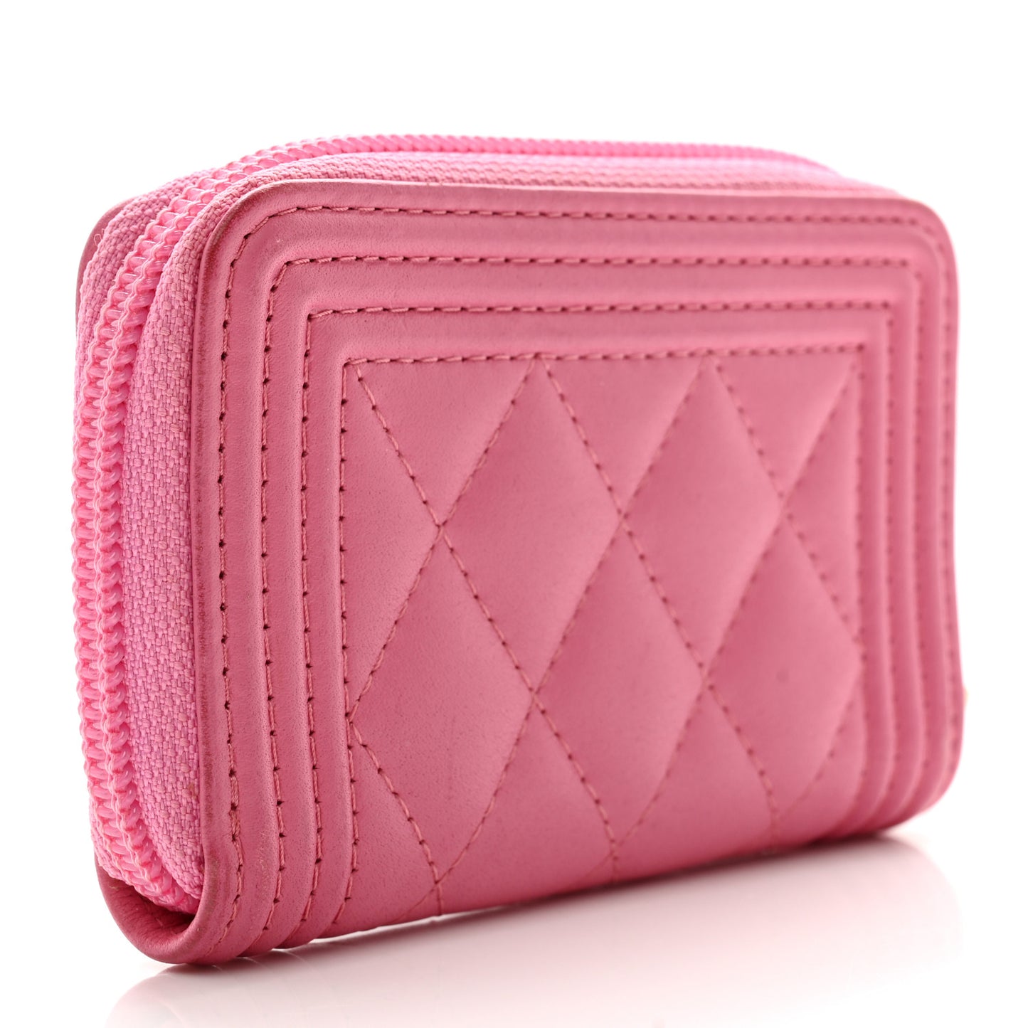 Calfskin Quilted Boy Zip Around Coin Purse Wallet Pink