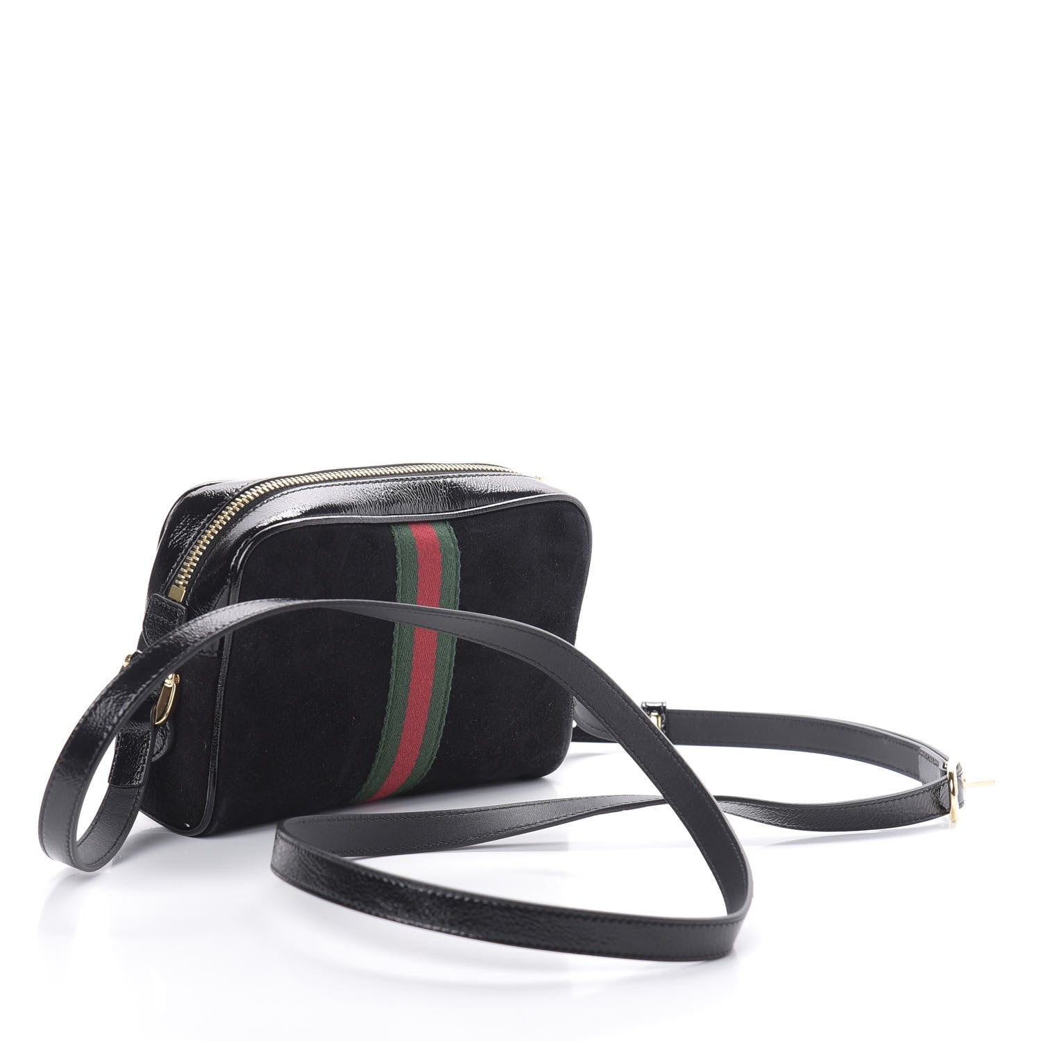 Gucci Suede Patent Web Mini Ophidia Shoulder Bag Black 3 of 9