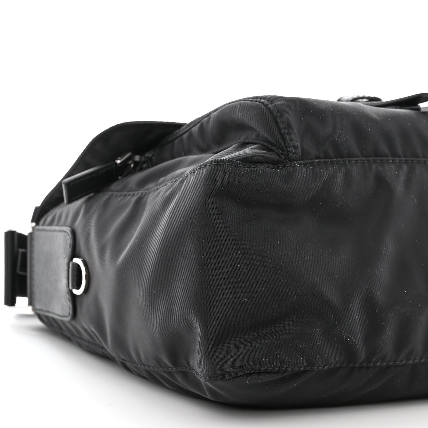 Re-Nylon Vela Saffiano Pocket Single Buckle Messenger Shoulder Bag Black
