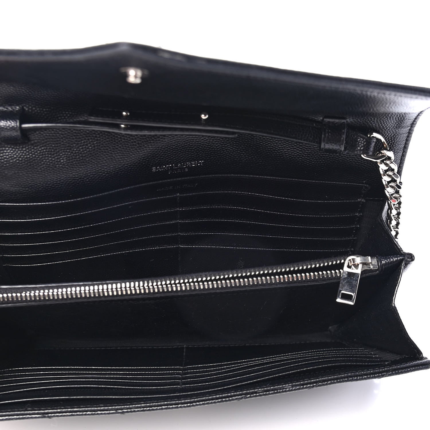 Saint Laurent Grain De Poudre Matelasse Chevron Monogram Chain Wallet Black 4 of 4