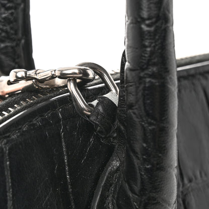 Balenciaga Calfskin Logo Crocodile Embossed S Ville Top Handle Bag Black White 18 of 22