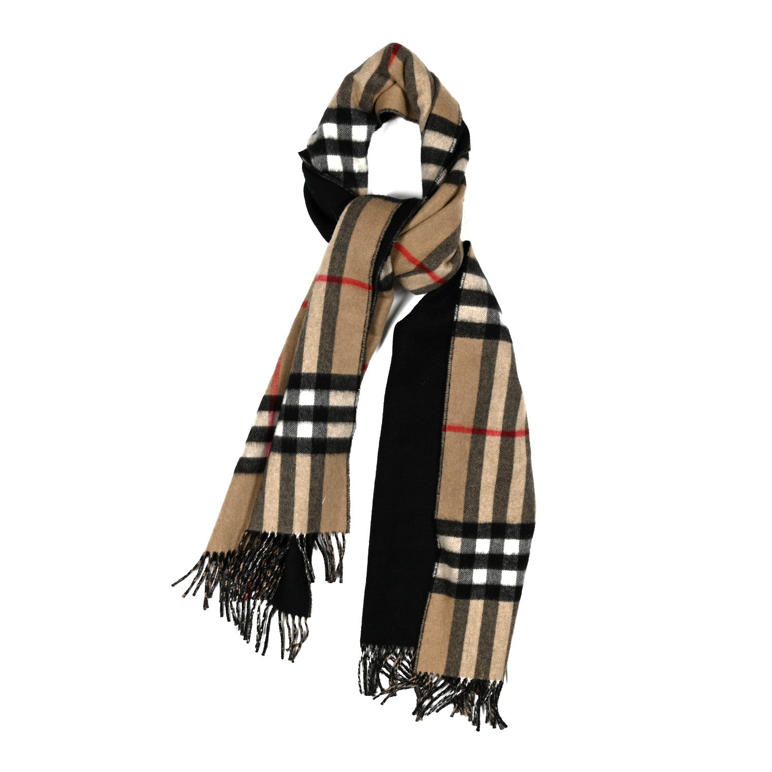 Burberry Cashmere Giant Check Fringe Scarf  Archive Beige Black 1 of 4