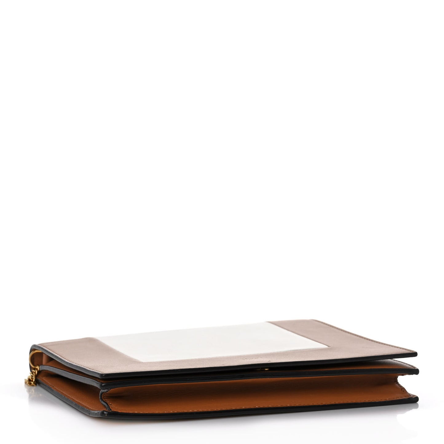 Smooth Lambskin Frame Evening Chain Clutch Tan Optic White