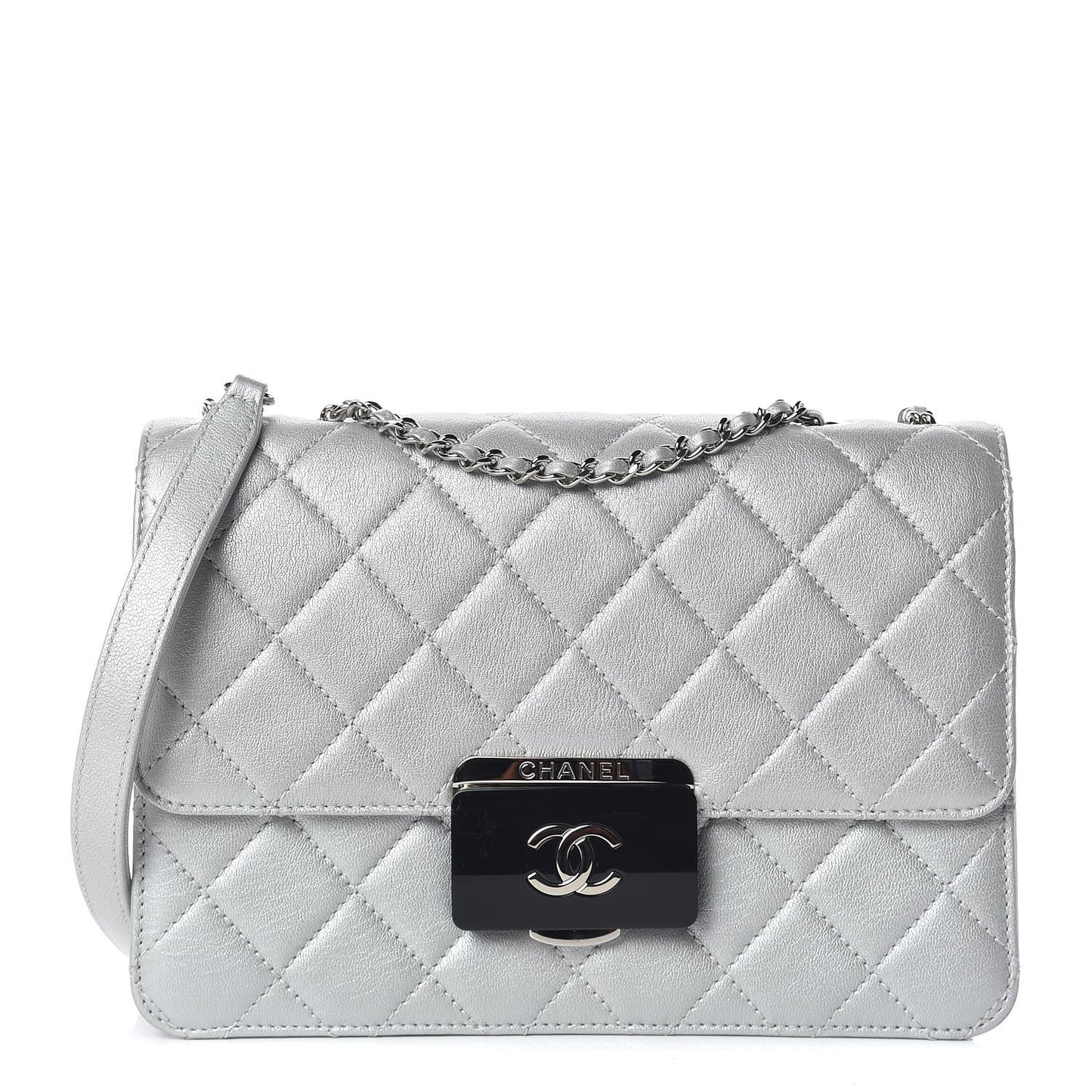 Metallic Sheepskin Quilted Beauty Lock Flap Silver