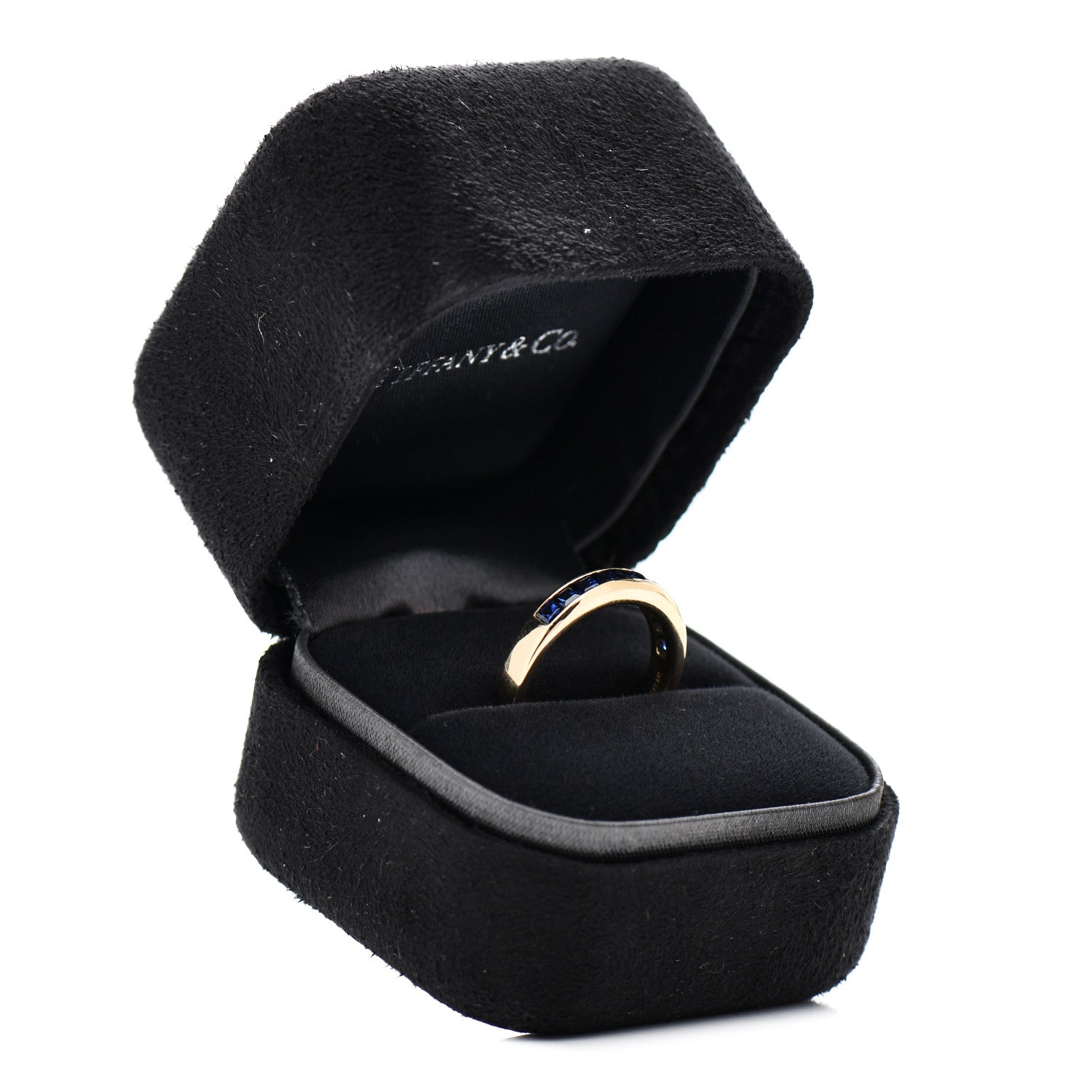 Tiffany 18K Yellow Gold Blue Sapphire 4mm Band Ring 51 5.75 7 of 7