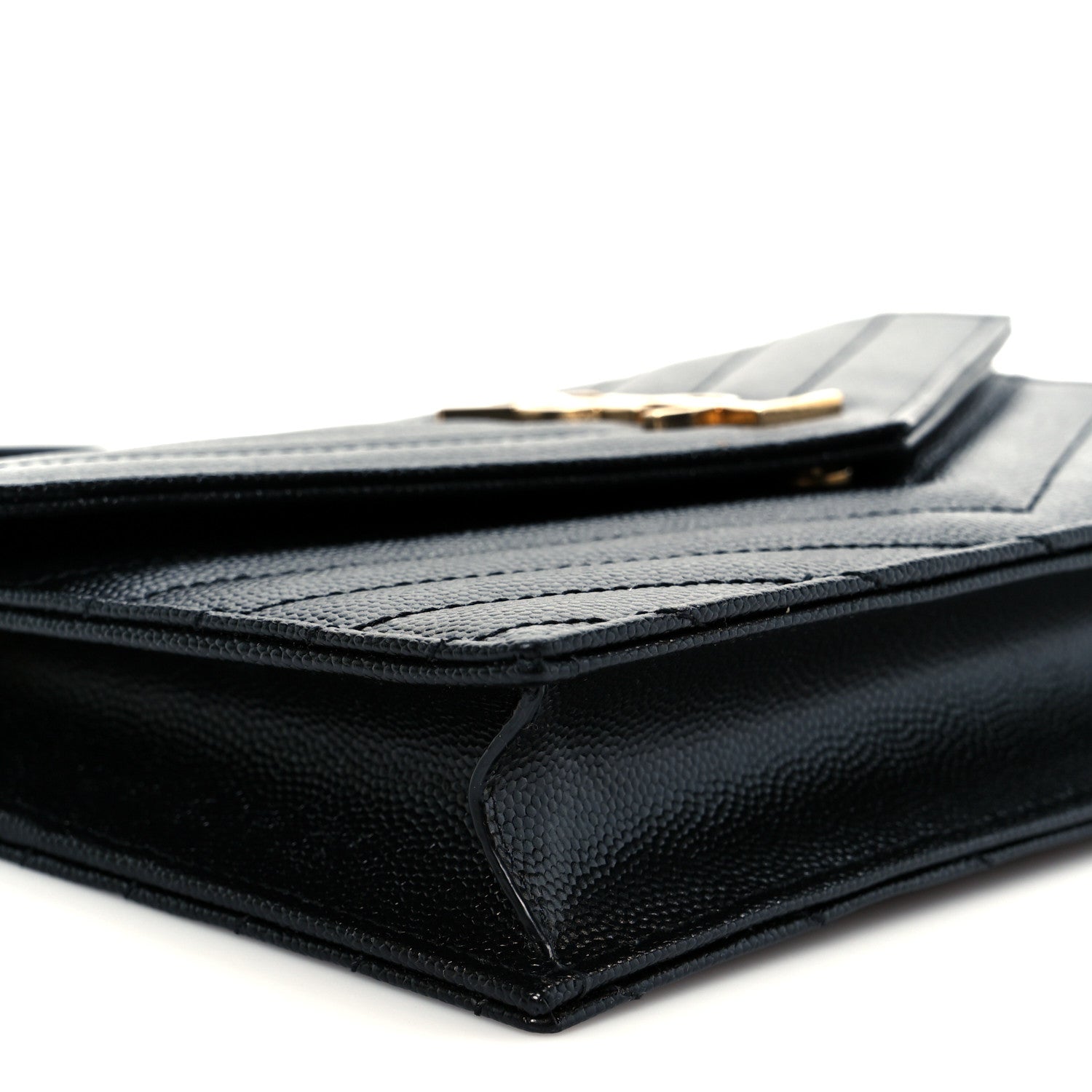 Saint Laurent Grain De Poudre Matelasse Chevron Monogram Envelope Chain Wallet Black 13 of 20