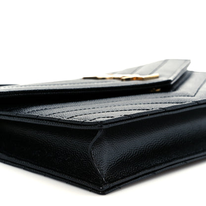 Saint Laurent Grain De Poudre Matelasse Chevron Monogram Envelope Chain Wallet Black 13 of 20