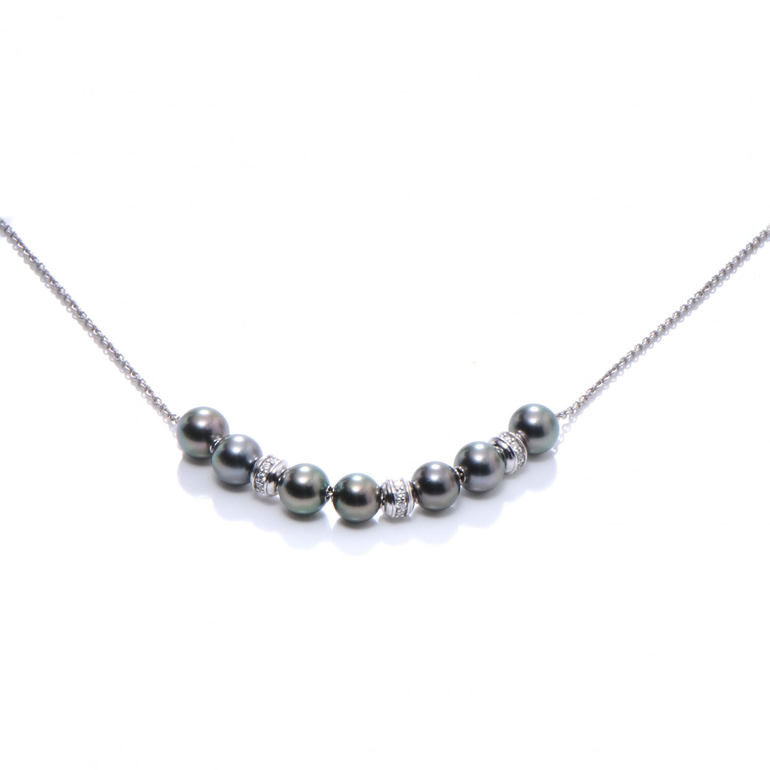 Mikimoto 18k White Gold Diamond 7mm Black South Sea Pearls in Motion Necklace 1 of 4