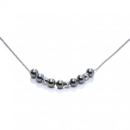 Mikimoto 18k White Gold Diamond 7mm Black South Sea Pearls in Motion Necklace 1 of 4