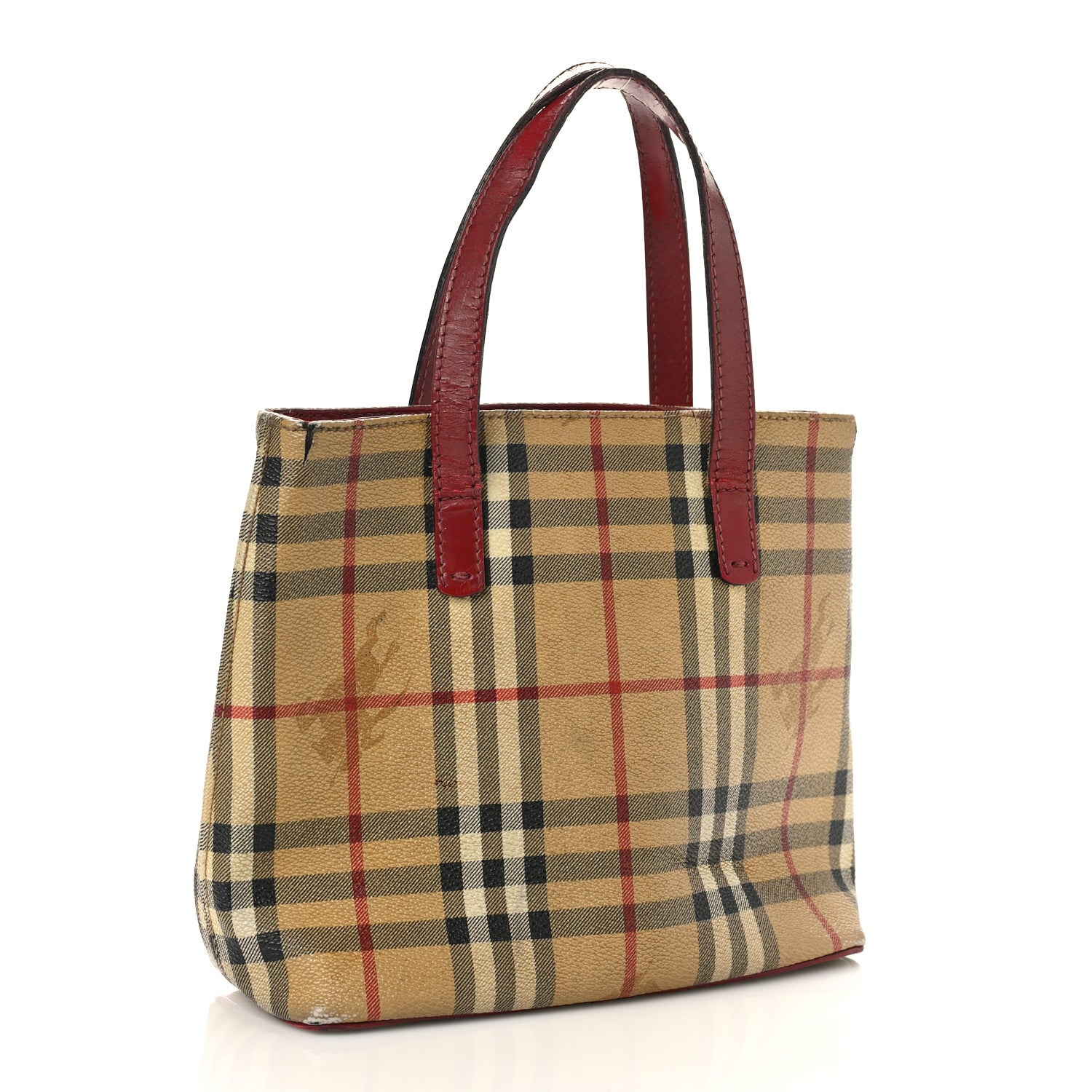 Burberry Haymarket Check Small Tote Red 3 of 20