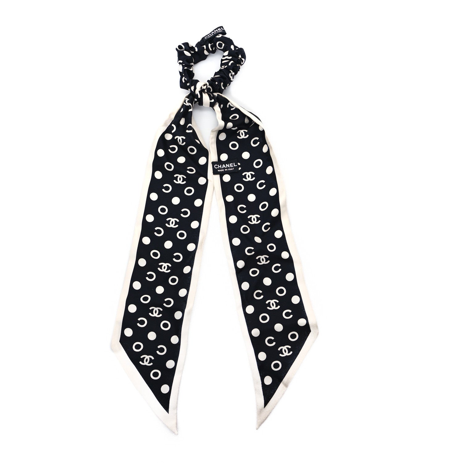Chanel Silk CC Twilly Hair Tie Black White 2 of 3