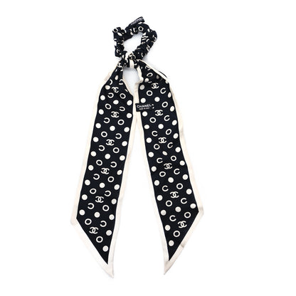 Chanel Silk CC Twilly Hair Tie Black White 2 of 3