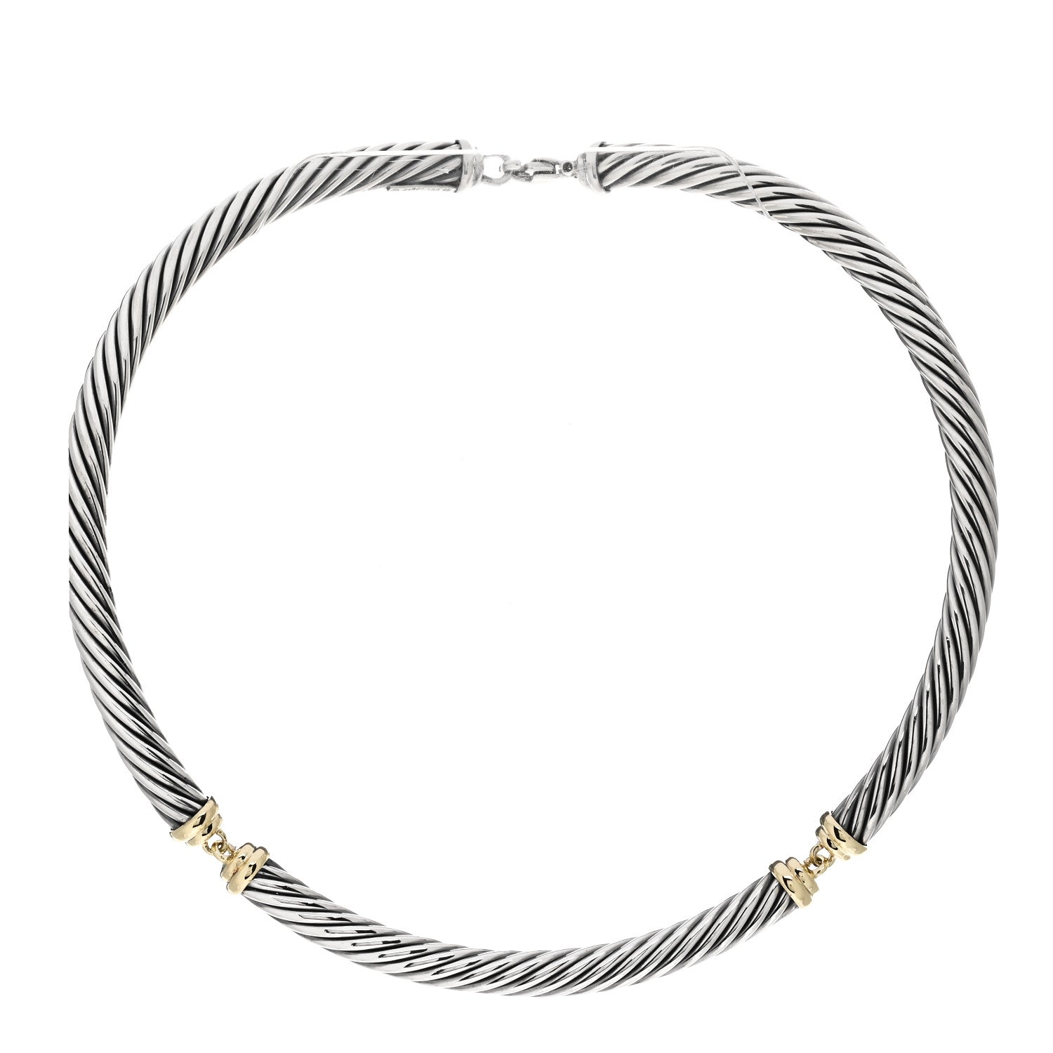 David Yurman Sterling Silver 14K Yellow Gold Cable Metro Collar Necklace 1 of 3