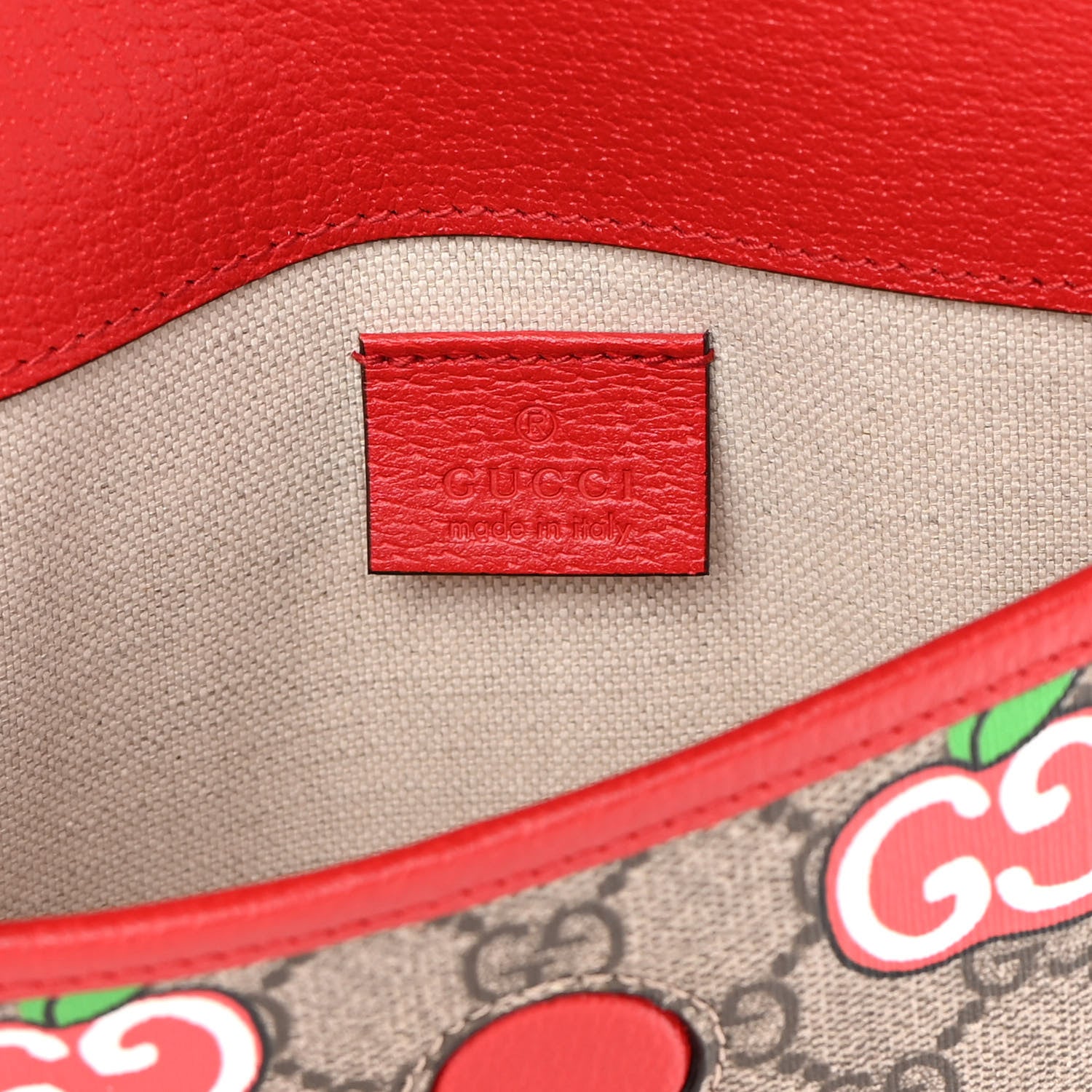 Gucci GG Supreme Monogram Apple Interlocking G Belt Bag Beige Multicolor Lobster Red 6 of 12
