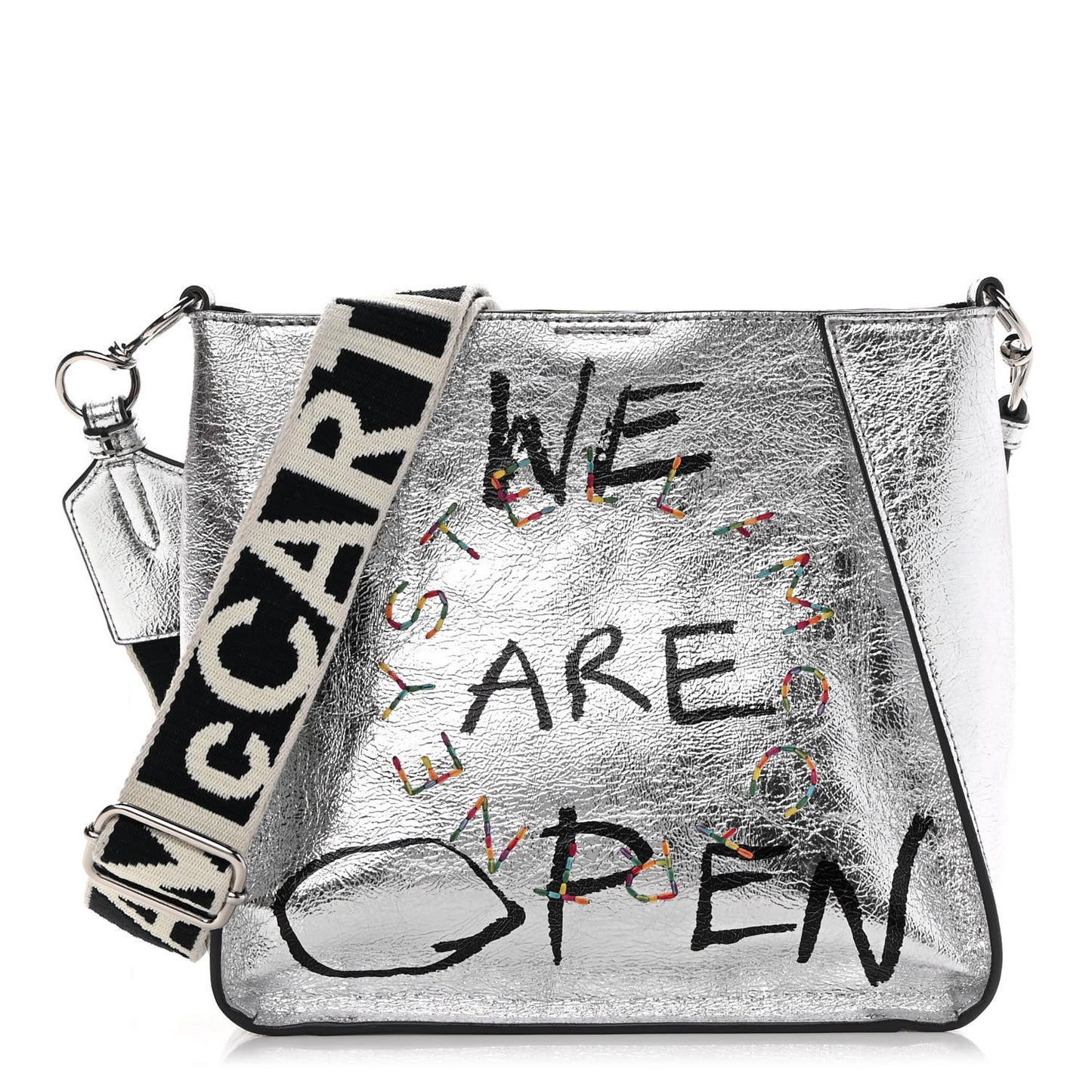 Metallic Eco Alter Nappa Embroidered Logo Stonewall Crossbody Bag Silver