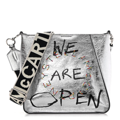 Stella McCartney Metallic Eco Alter Nappa Embroidered Logo Stonewall Crossbody Bag Silver 1 of 14