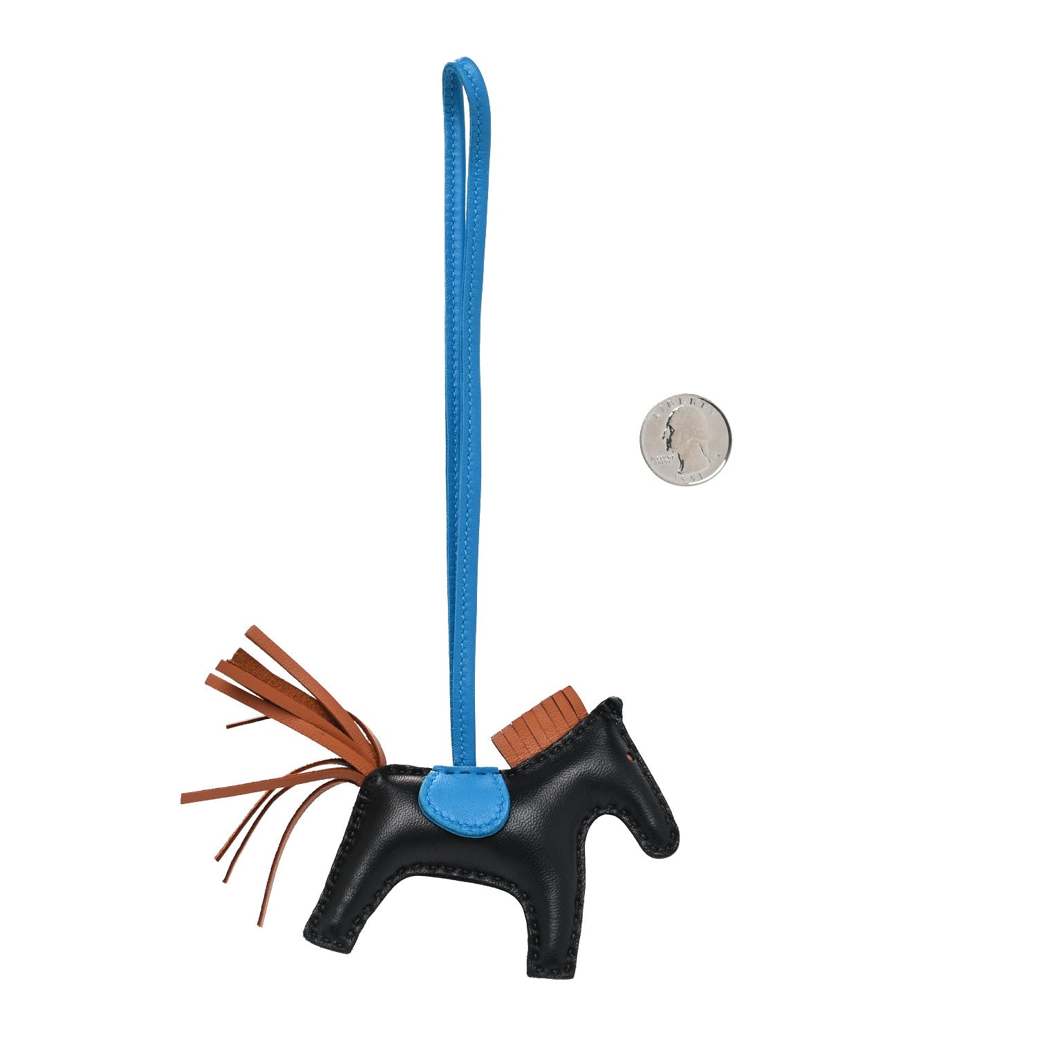 Hermes Milo Lambskin Grigri Rodeo Horse Bag Charm MM Black Bleu Saphir Gold 2 of 3