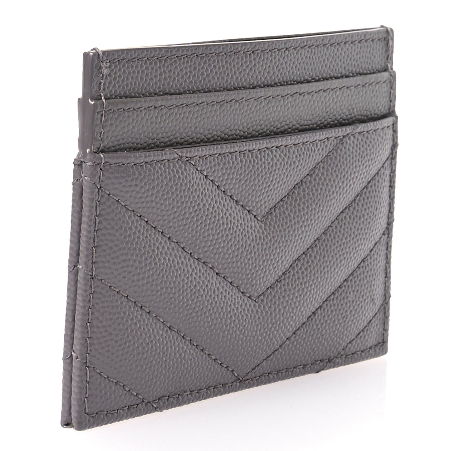 Grain De Poudre Matelasse Chevron Monogram Credit Card Case Fog