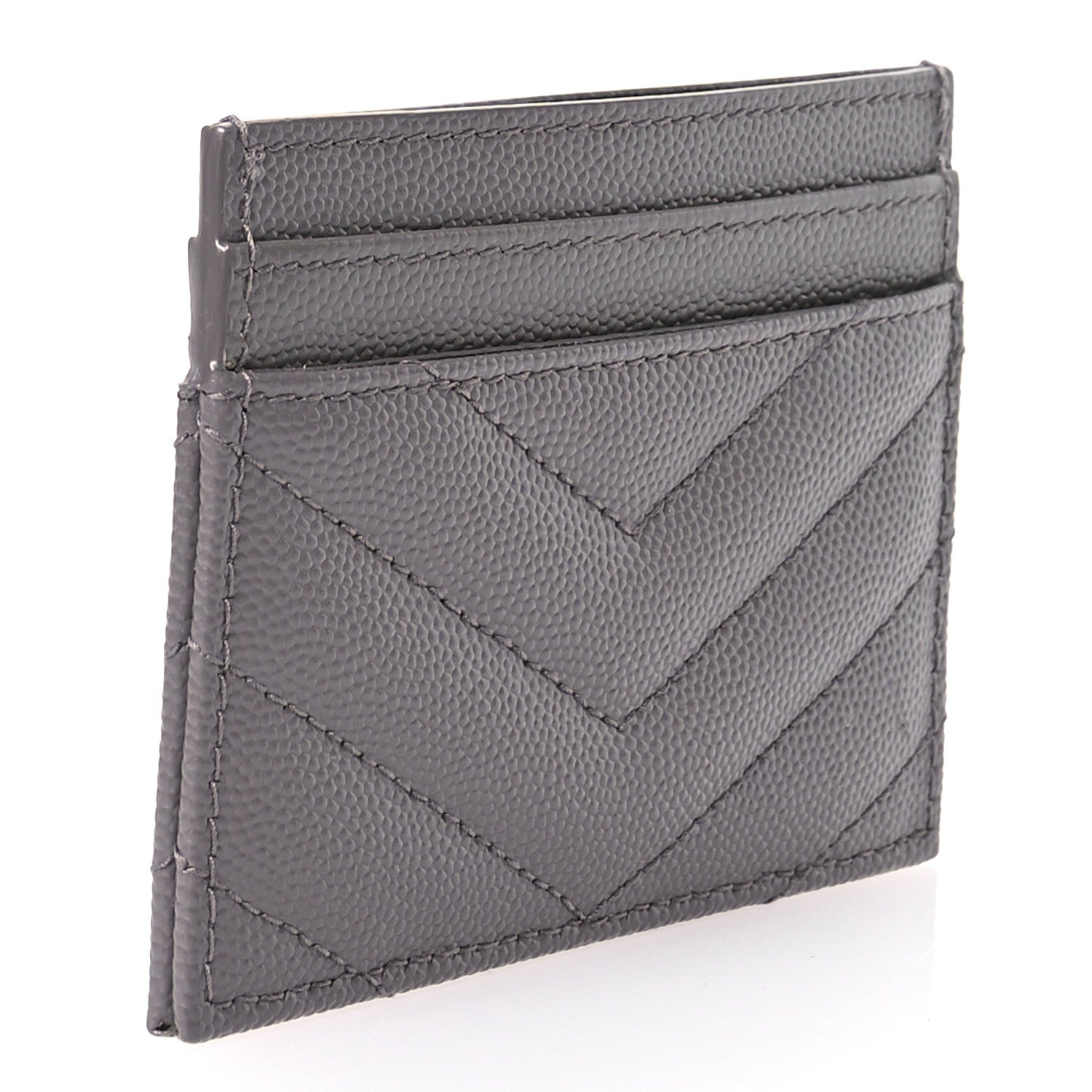 Saint Laurent Grain De Poudre Matelasse Chevron Monogram Credit Card Case Fog 3 of 8