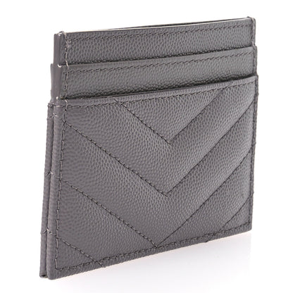Saint Laurent Grain De Poudre Matelasse Chevron Monogram Credit Card Case Fog 3 of 8