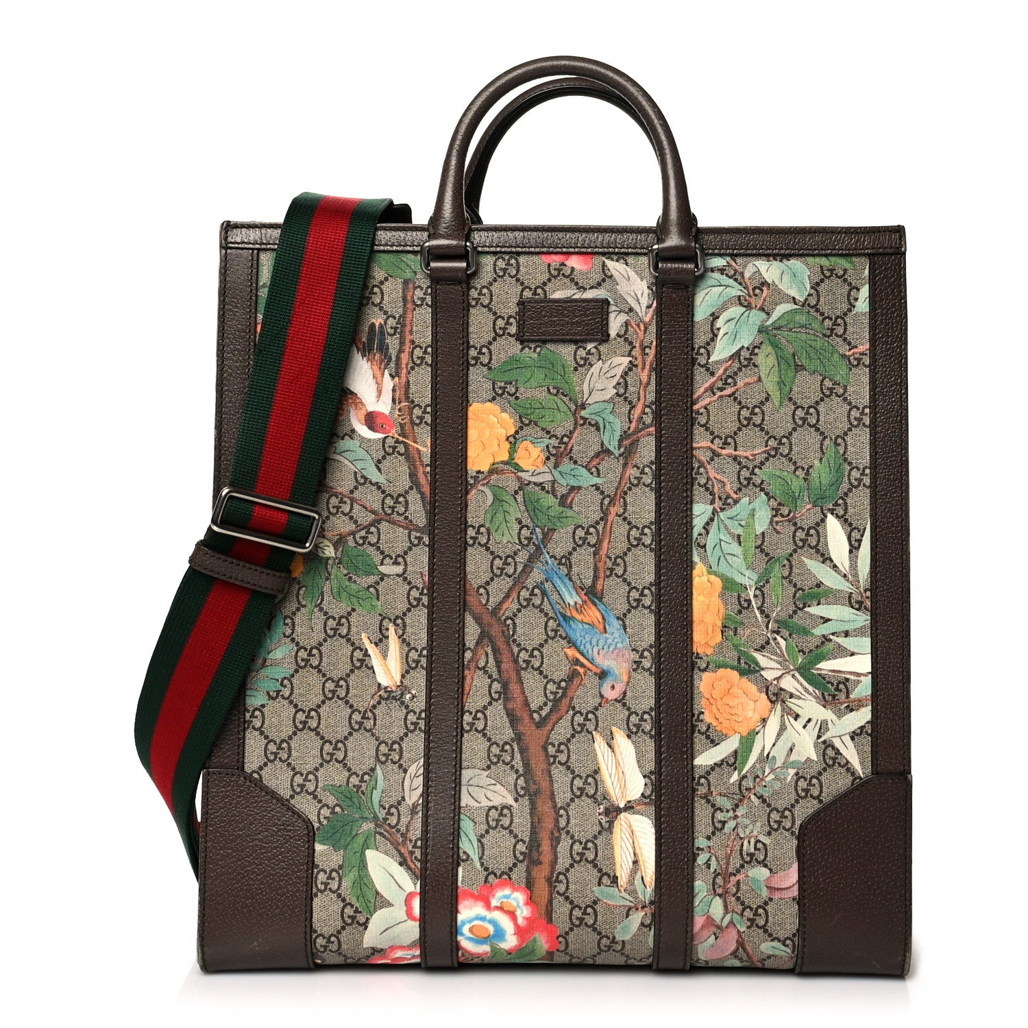 Gucci GG Supreme Monogram Tian Web Vertical Tote Beige Multicolor New Acero 1 of 21