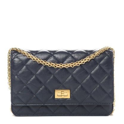 Chanel Aged Calfskin Quilted Reissue Wallet On Chain WOC Navy Blue 1 of 14