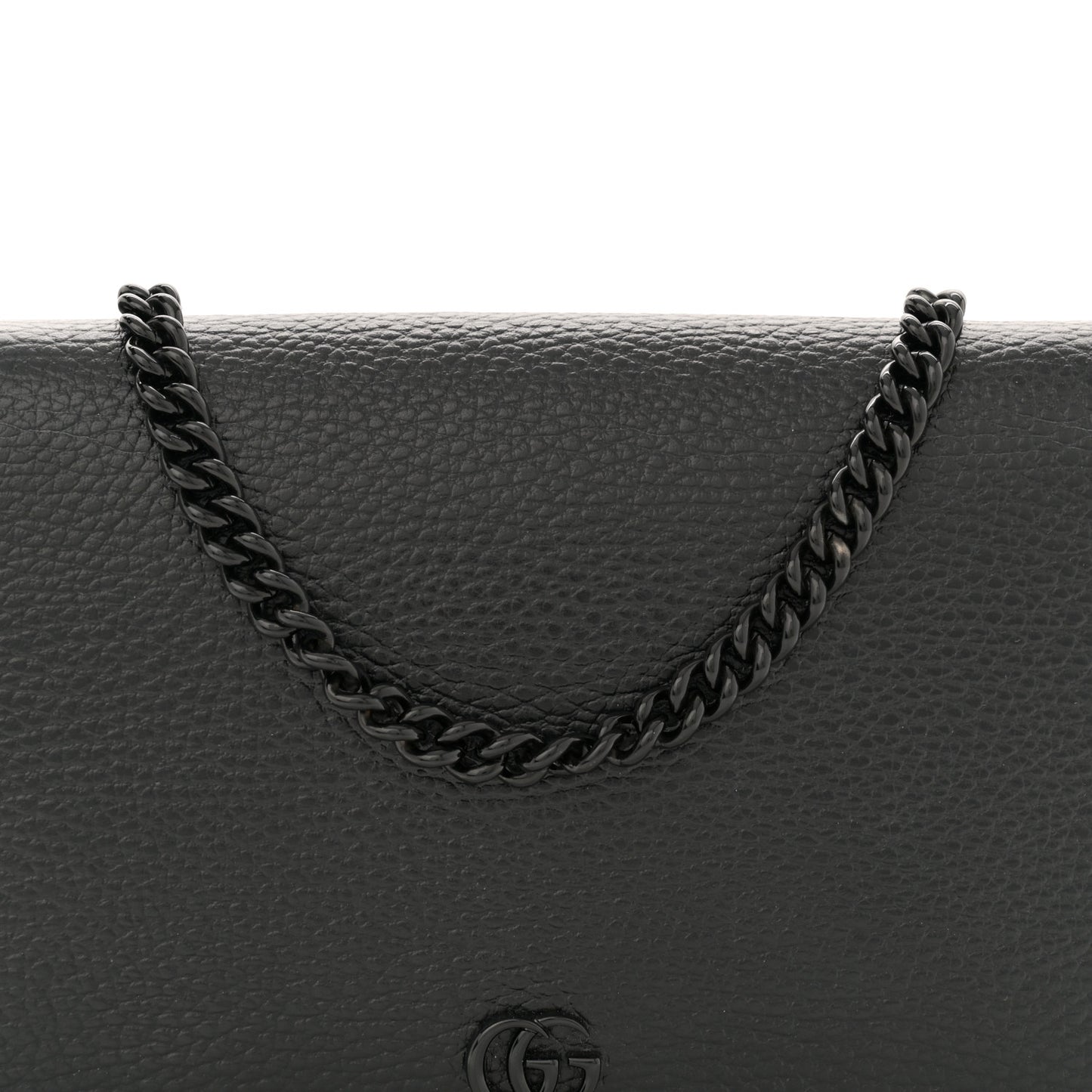 Dollar Calfskin Enamel Monochrome Mini GG Marmont Chain Wallet Black