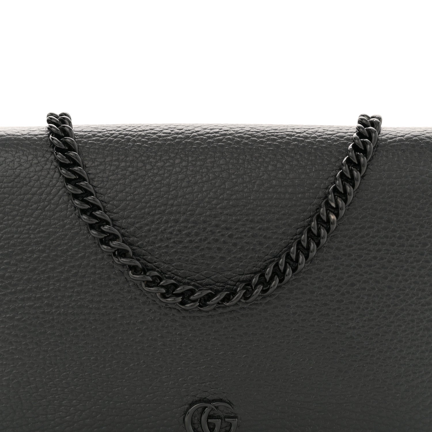 Gucci Dollar Calfskin Enamel Monochrome Mini GG Marmont Chain Wallet Black 7 of 9