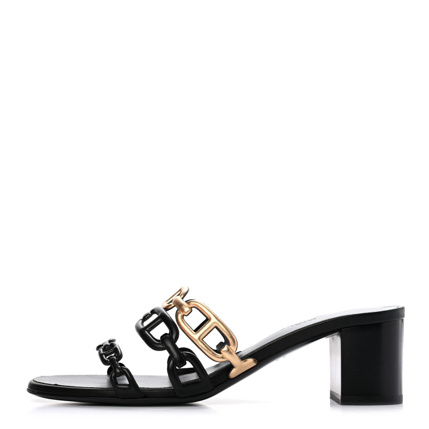 Hermes Metallic Nappa Tandem Sandals 37 Black Dore 1 of 7