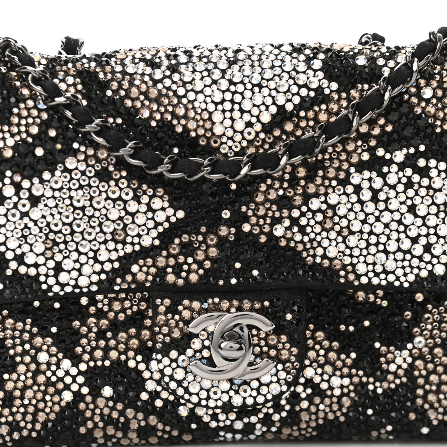 Suede Crystal Mini Rectangular Flap Grey Black Multicolor