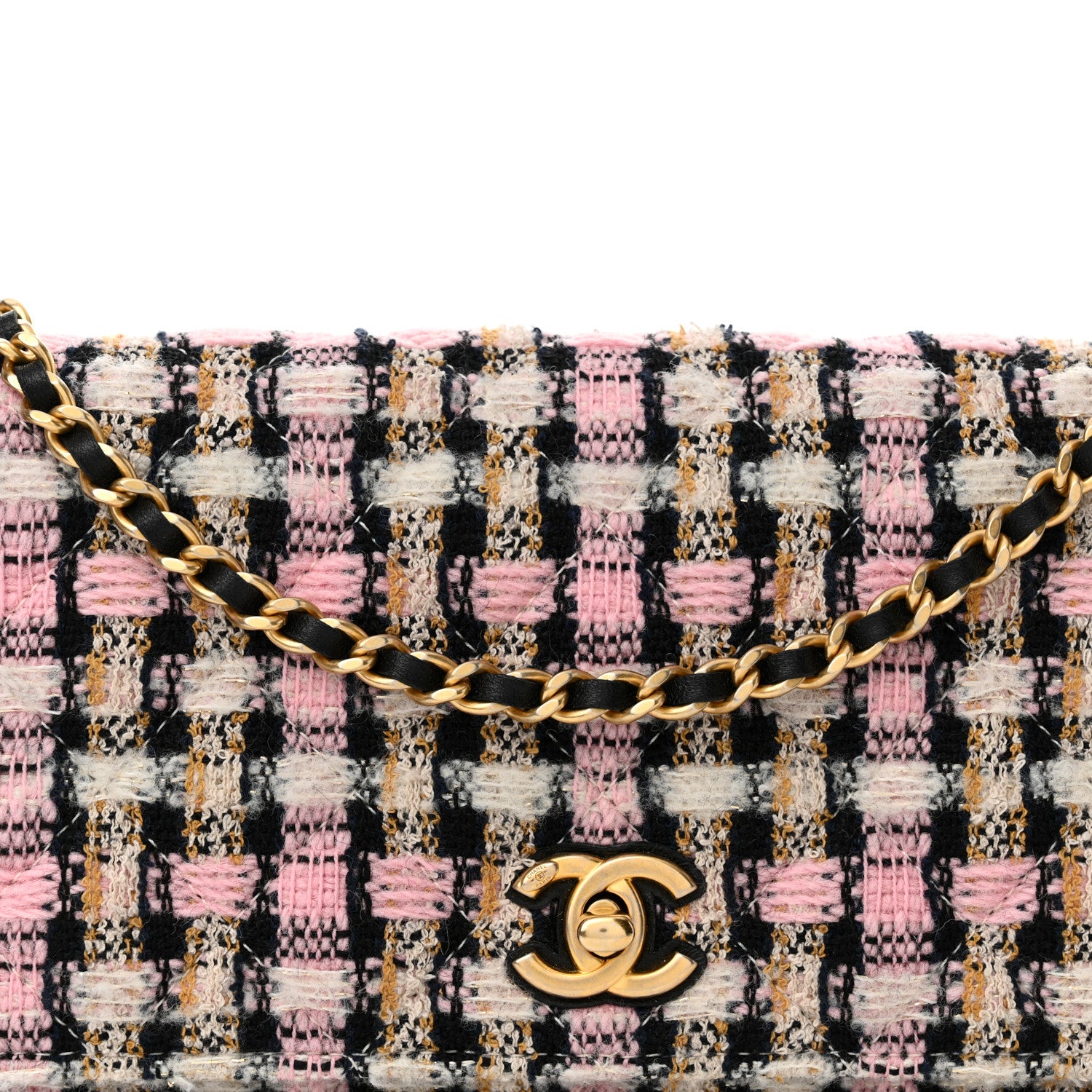 Chanel Tweed Quilted CC Pearl Crush Wallet On Chain WOC Pink Multicolor 9 of 12