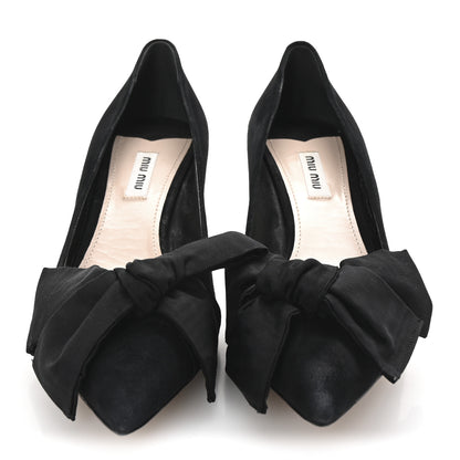 Miu Miu Suede Grossgrain Bow Kitten Heel Pump 39.5 Black 3 of 8