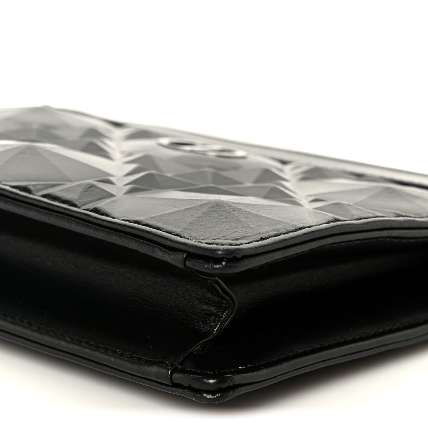 Calfskin Macrocannage Diamond Caro Zipped Pouch With Chain Black