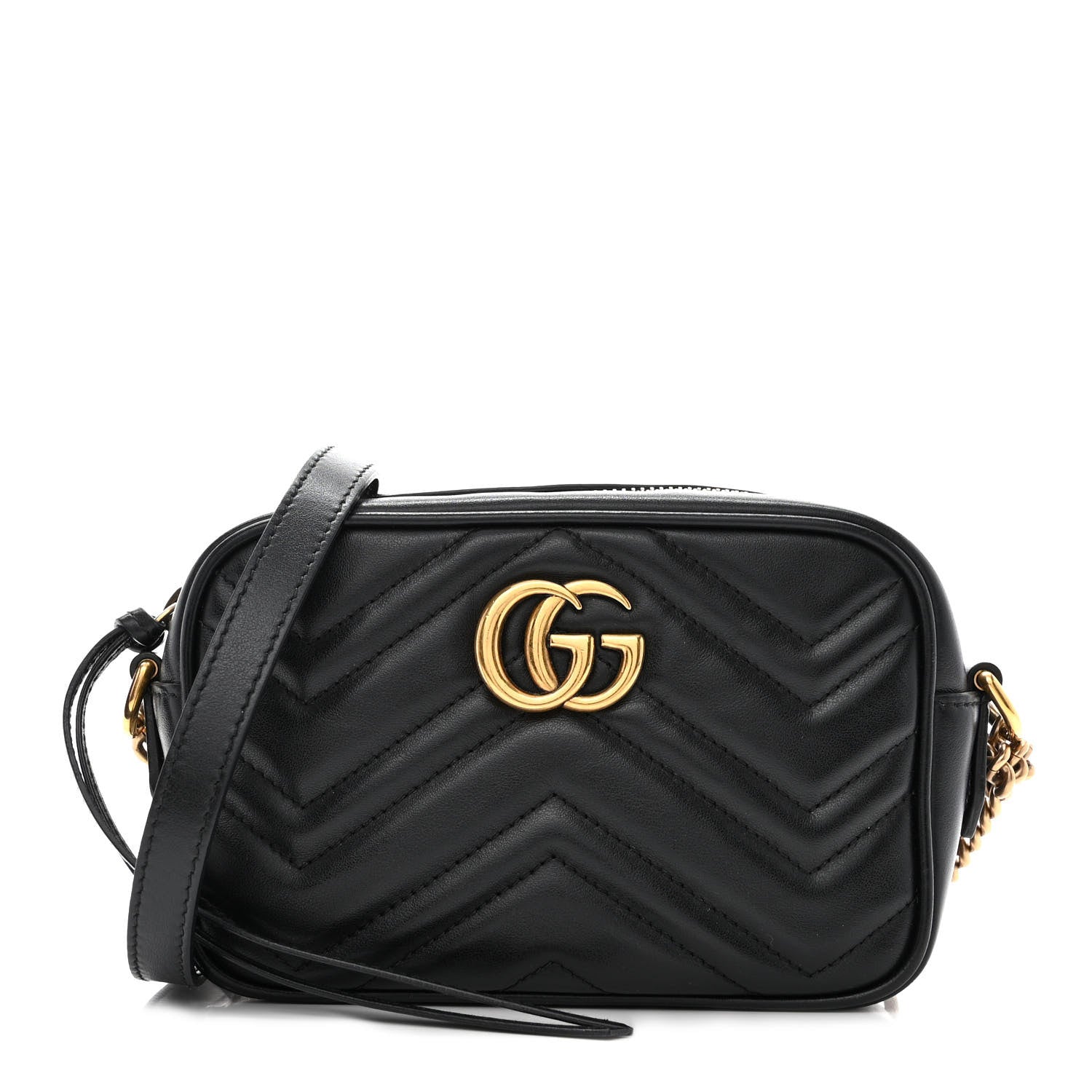 Gucci Calfskin Matelasse Mini GG Marmont Chain Shoulder Bag Black 1 of 10