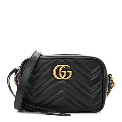 Gucci Calfskin Matelasse Mini GG Marmont Chain Shoulder Bag Black 1 of 10