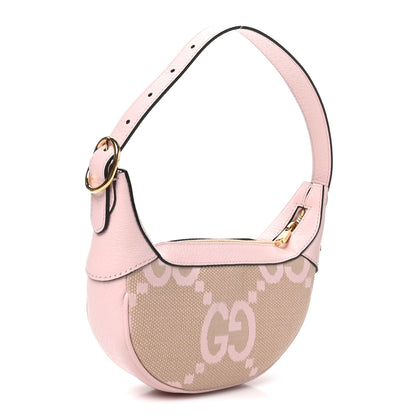 Gucci Monogram Jumbo GG Textured Dollar Calfskin Mini Ophidia Half Moon Hobo Beige Perfect Pink 2 of 9