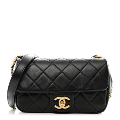 Chanel Calfskin Quilted Mini Rectangular Crystal Pearls Chain Flap Black 1 of 11