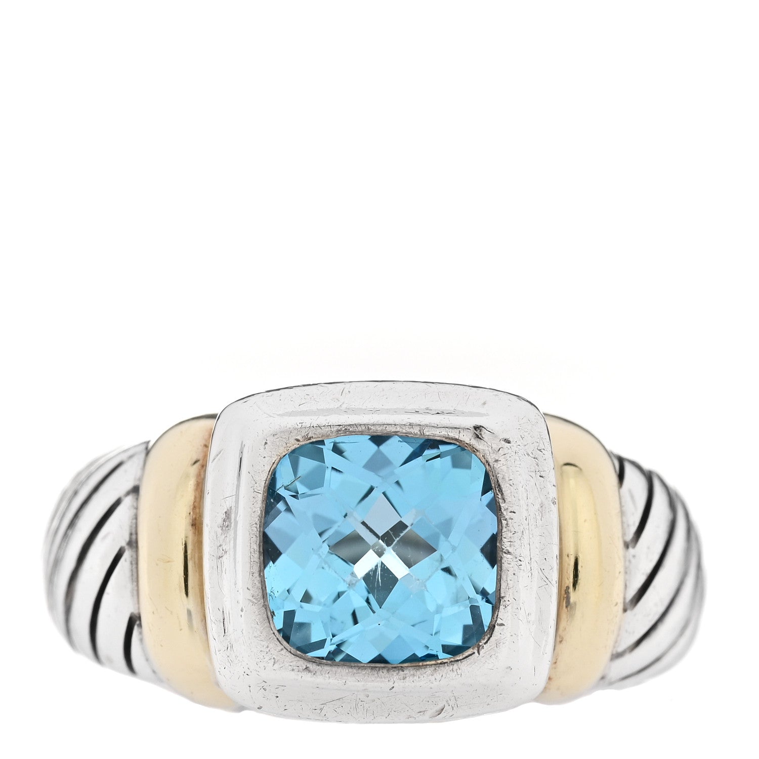 David Yurman Sterling Silver 14K Yellow Gold Blue Topaz 7mm Noblesse Ring 54 7 1 of 5