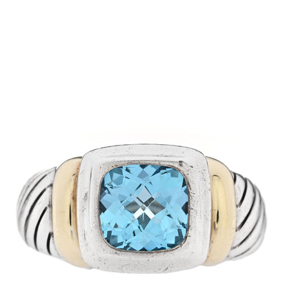 David Yurman Sterling Silver 14K Yellow Gold Blue Topaz 7mm Noblesse Ring 54 7 1 of 5