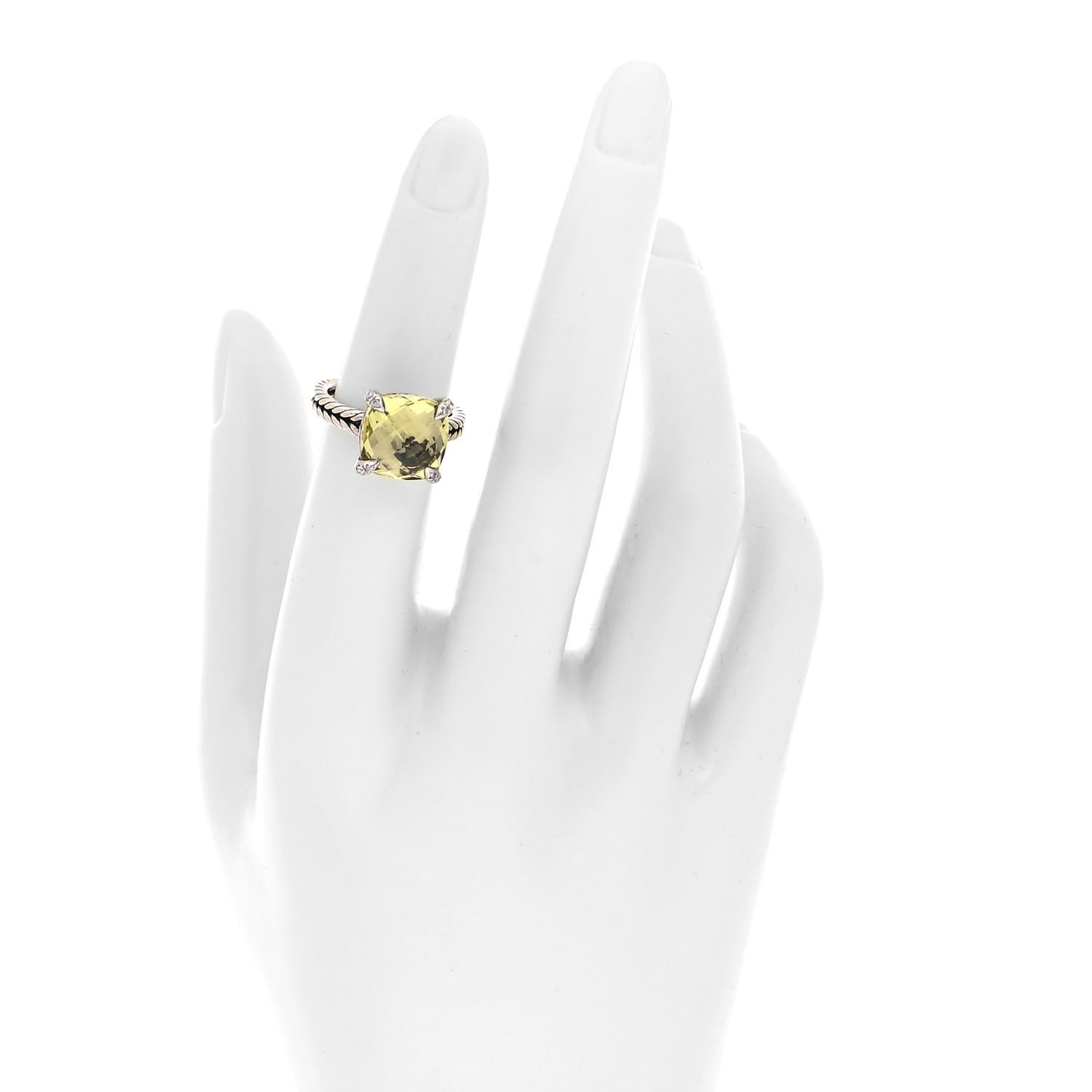 Sterling Silver Diamond Lemon Citrine 11mm Chatelaine Ring 49 5