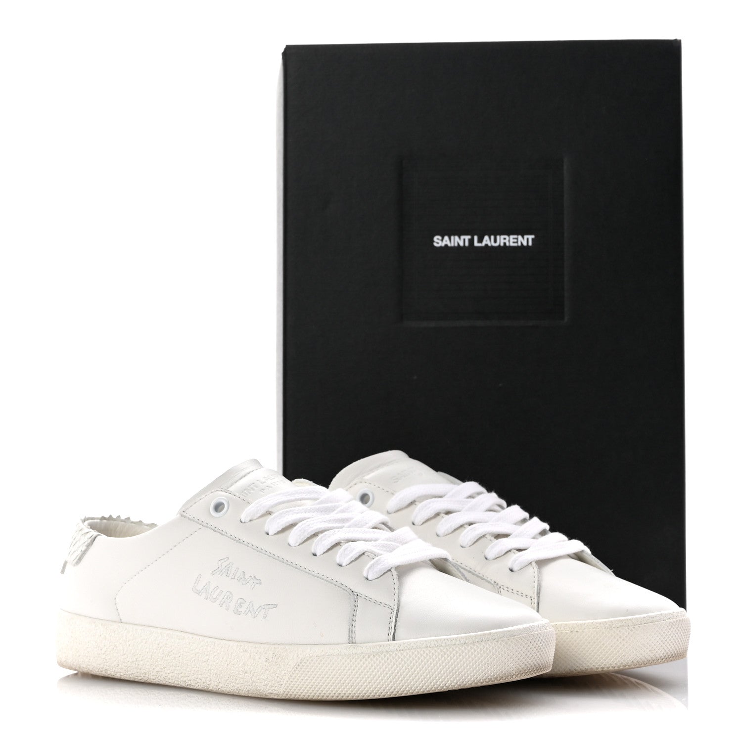 Saint Laurent Calfskin Snakeskin Embroidered Court Classic Sneakers 38.5 Panna 10 of 10